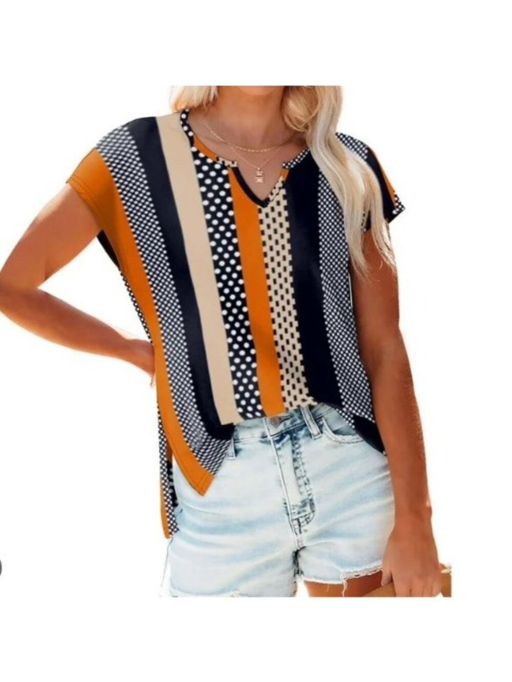 Ofeefan Striped Polka Dot Short Sleeve Top Womens XXL Orange Black New